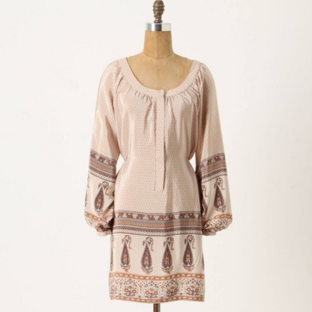 Anthropologie What Goes Around Comes Around Soft Borders Silk Dress Size Small